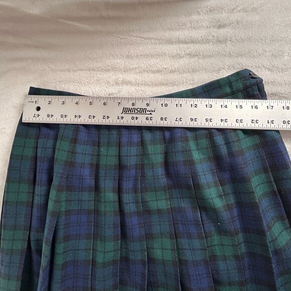 VTG Pendleton Black Watch Tartan Pleated Wool Midi Skirt Size 16 Petite Blue USA - Picture 4 of 6